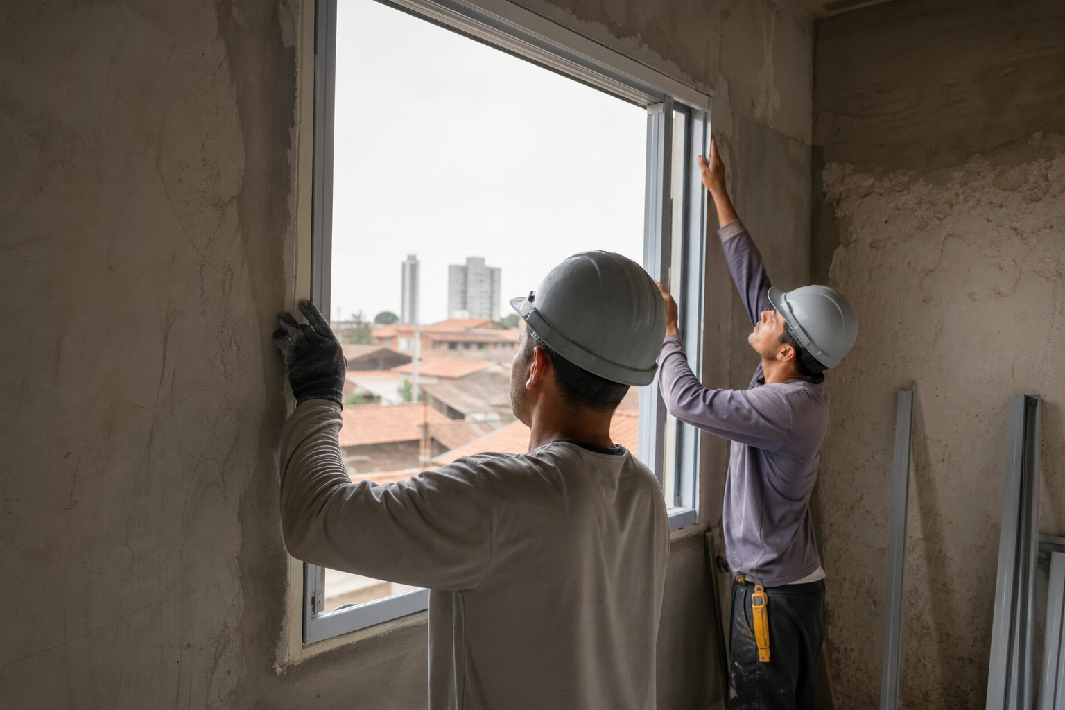 Obra residencial com esquadrias de alumínio