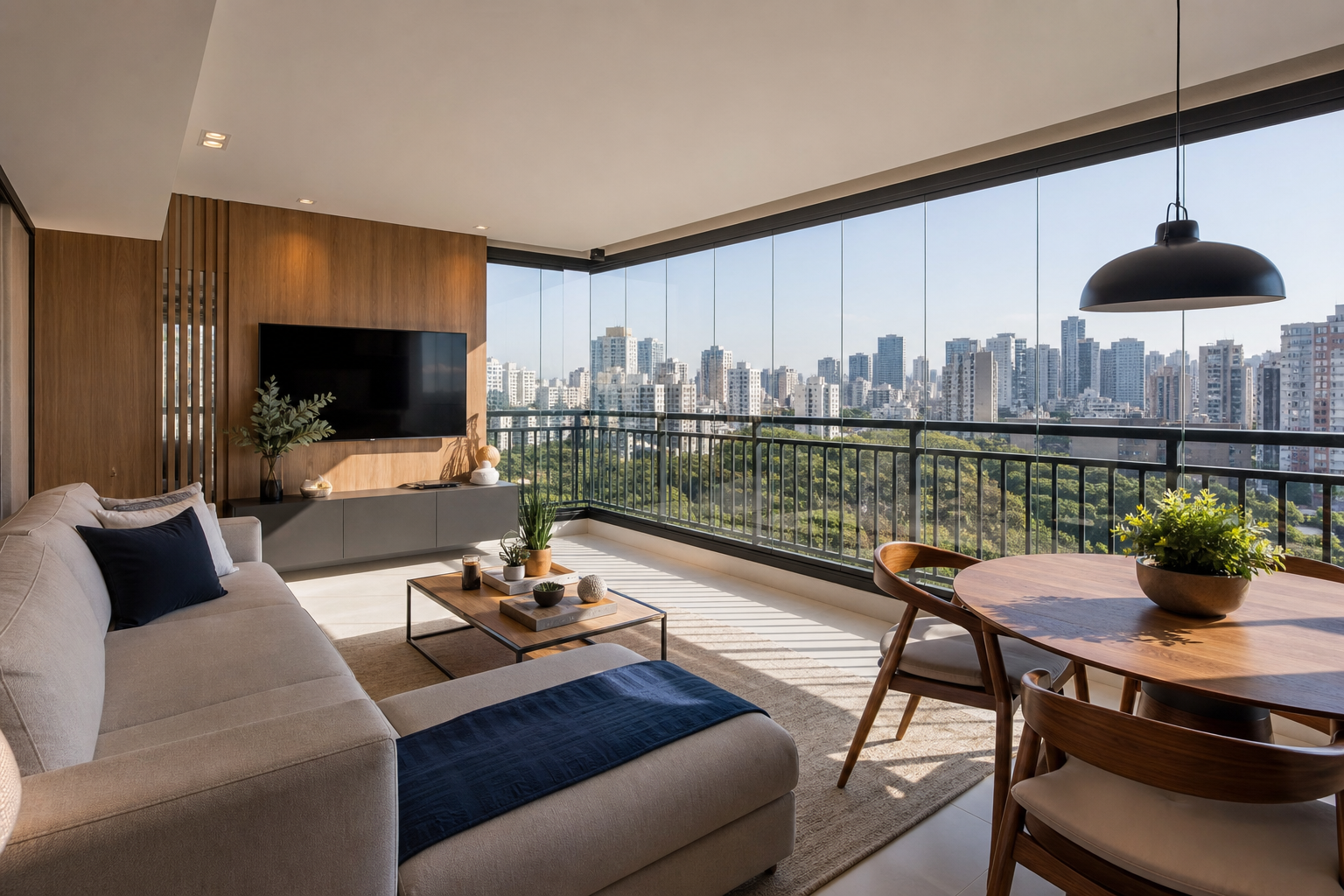 Sacada envidraçada ampliando área do apartamento
