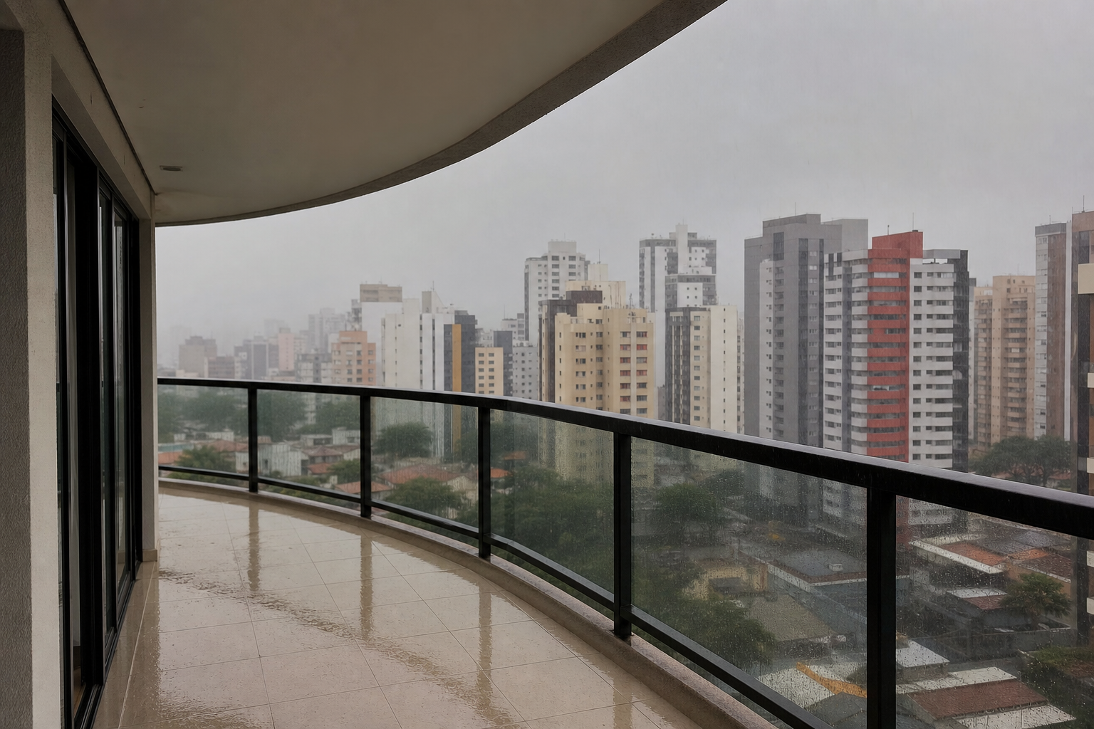 Sacada aberta exposta ao vento e chuva